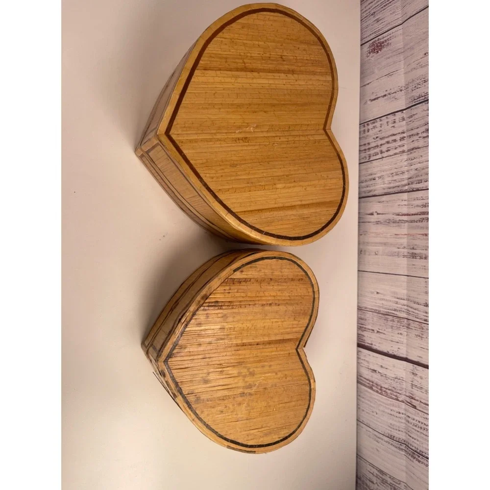 Heart Primitives Antique Style Cardboard Nesting Boxes 2pc Set Natural Red